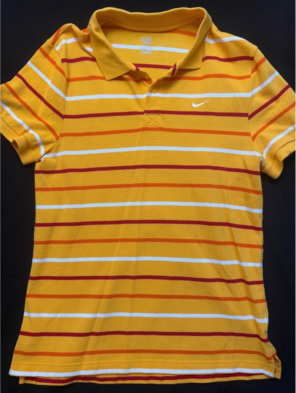Nike Men's Striped Polo Shirt Yellow Red White Cotton Size Large